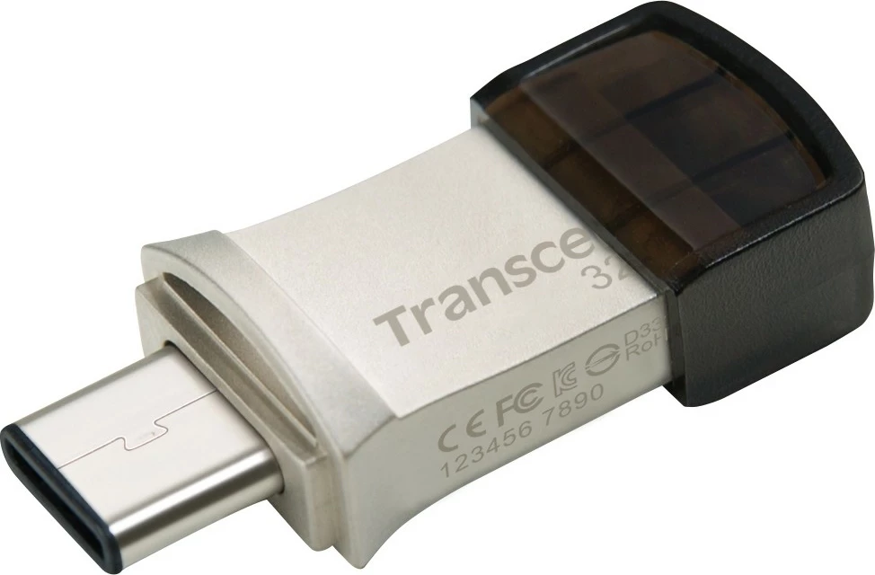 USB stick Transcend JetFlash 890 32GB, USB 3.1, Type-C/A, zi/argjendtë