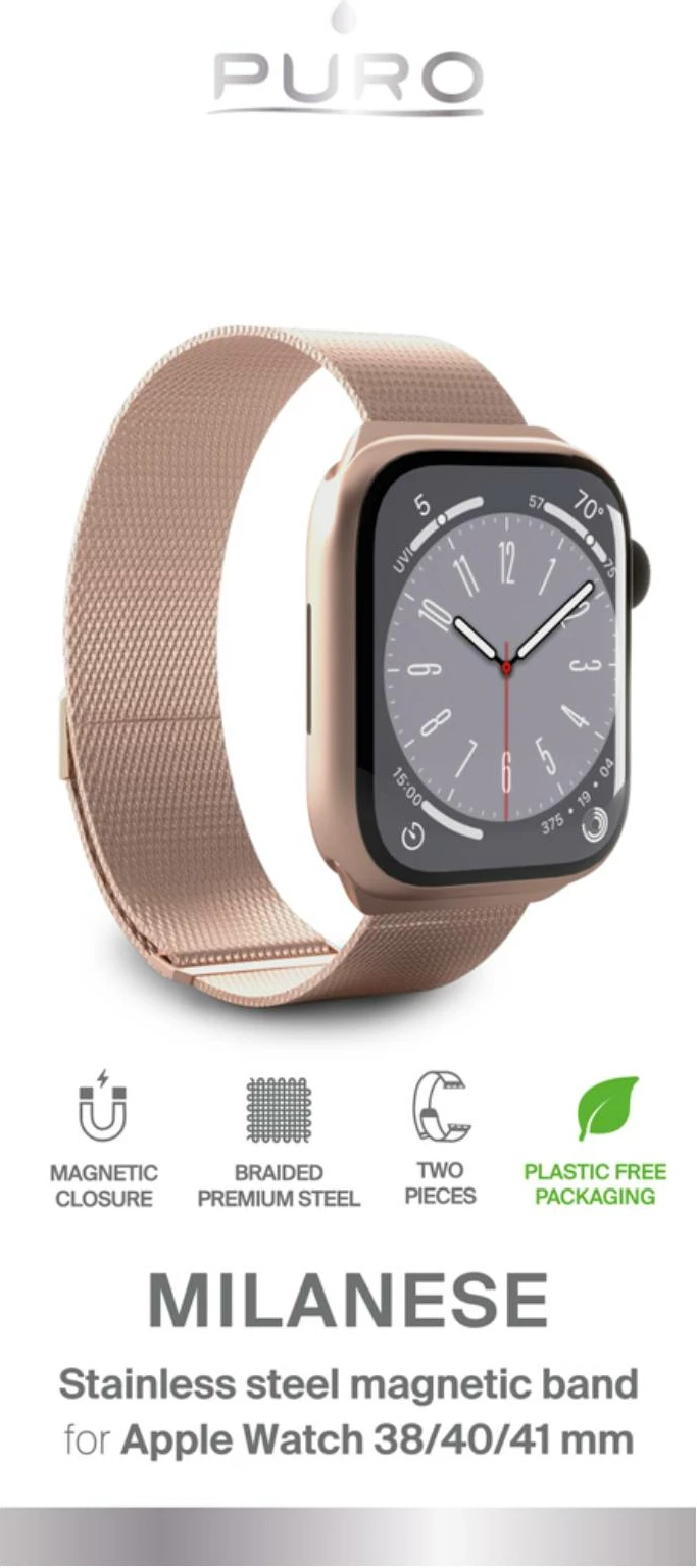 Rrip çeliku për Apple Watch Puro Milanese, 38/40/41mm, Rozë