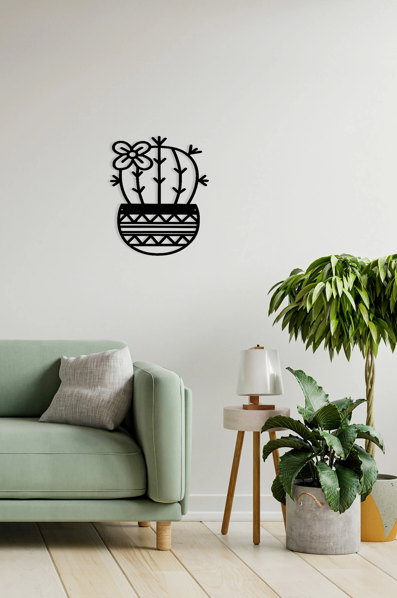 Aksesor dekorativ metalik për mur, kaktus, Wallity, ngjyrë e zezë, 20x25cm