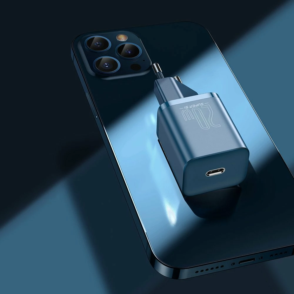 Karikues muri Baseus Super Si 1C me kabllo USB-C në Lightning 1m, 20W, Blu