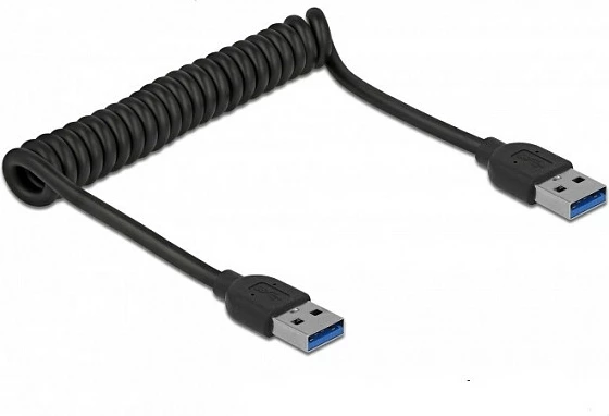 Kabllo USB DeLOCK 85348, USB-A në USB-A, USB 3.2 Gen 1, 1.2 m, spirale, e zezë