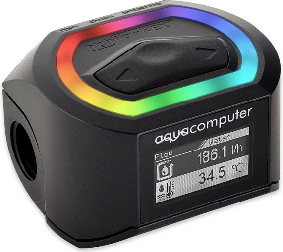 Sensor rrjedhjeje Aquacomputer high flow NEXT, OLED, 2x G1/4, RGBpx, i zi