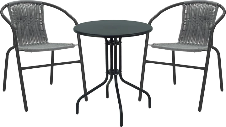 Tavolinë me karrige për terasë Vergo-Obbi, metal i zi, Φ60x70cm