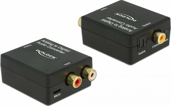 Konvertues audio DeLOCK 63468, Analog në Digital, RCA në S/PDIF/TOSLINK, 16-bit/96 kHz, i zi