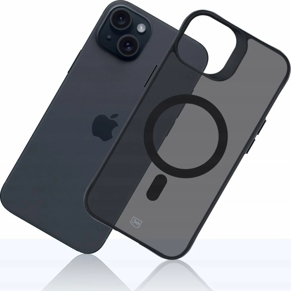 Mbështjellës 3MK Smoke MagCase për Apple iPhone 15, MagSafe, Military Grade, polikarbonat, i zi