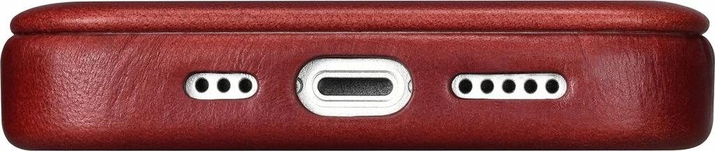 Mbështjellës iCarer Oil Wax Premium Leather Folio për iPhone 14 Plus, MagSafe, Kuq