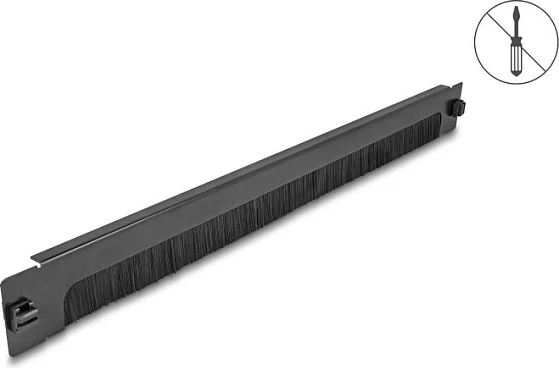 Panel menaxhimi kabllosh me furçë DeLOCK 19" 1U, montim pa vegla, i zi