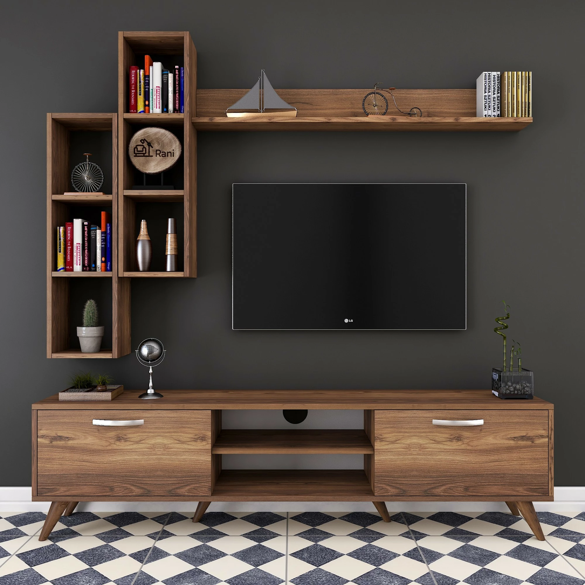 Komodë TV Hanah Home, M16 - 262, ngjyrë arre, me rafte muri