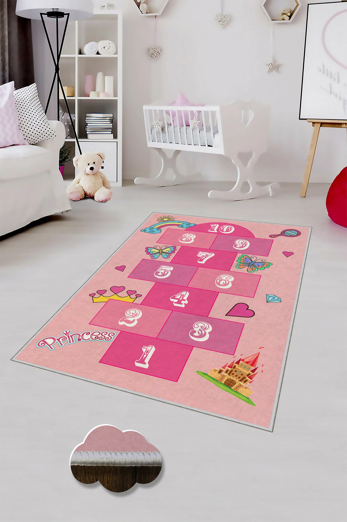 Qilim për fëmijë, dizajn princeshe, shumëngjyrësh, WOOKECE040, 140x220cm