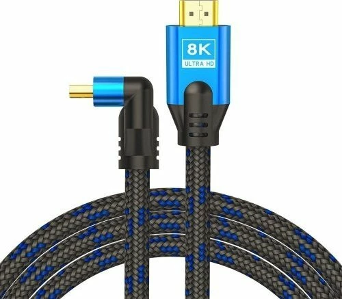 Kabel HDMI Savio CL-175 5m HDMI 2.1 8K@120Hz me kënd (angled) blu-e zezë