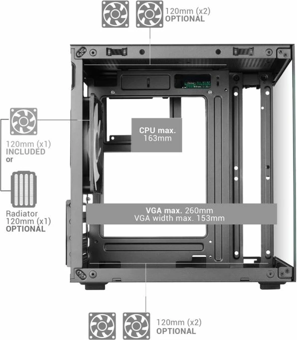Kasë PC TACENS Mars MC-CUBE, e zezë