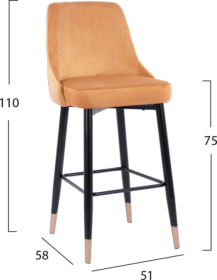 Karrige për bar SERENITY FH8519.09 kadife ari me kornizë metalike 51Χ58Χ110cm, set prej 2 copë