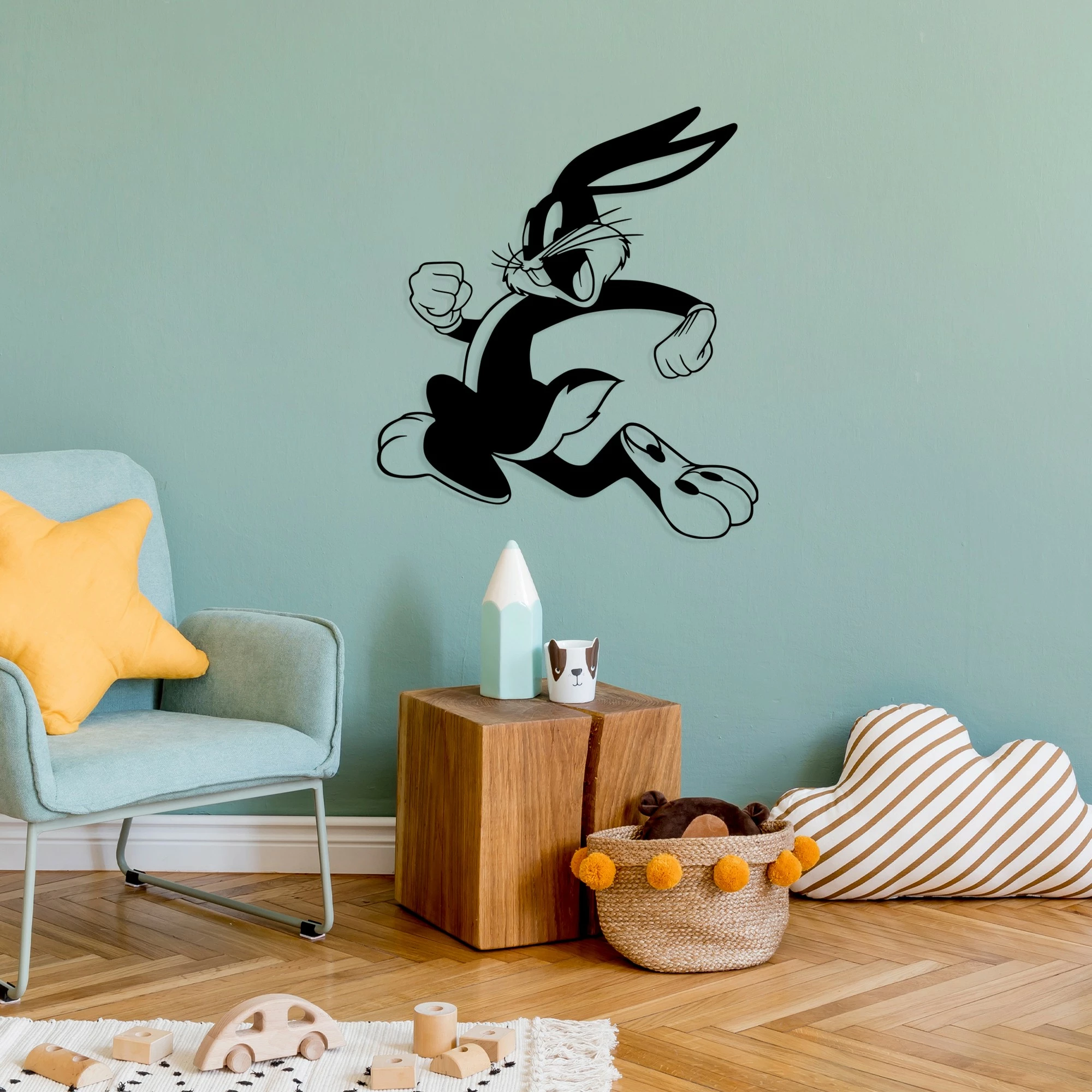 Aksesor dekorativ metalik për mur, Bugs Bunny 2, ngjyrë e zezë, 62x70cm