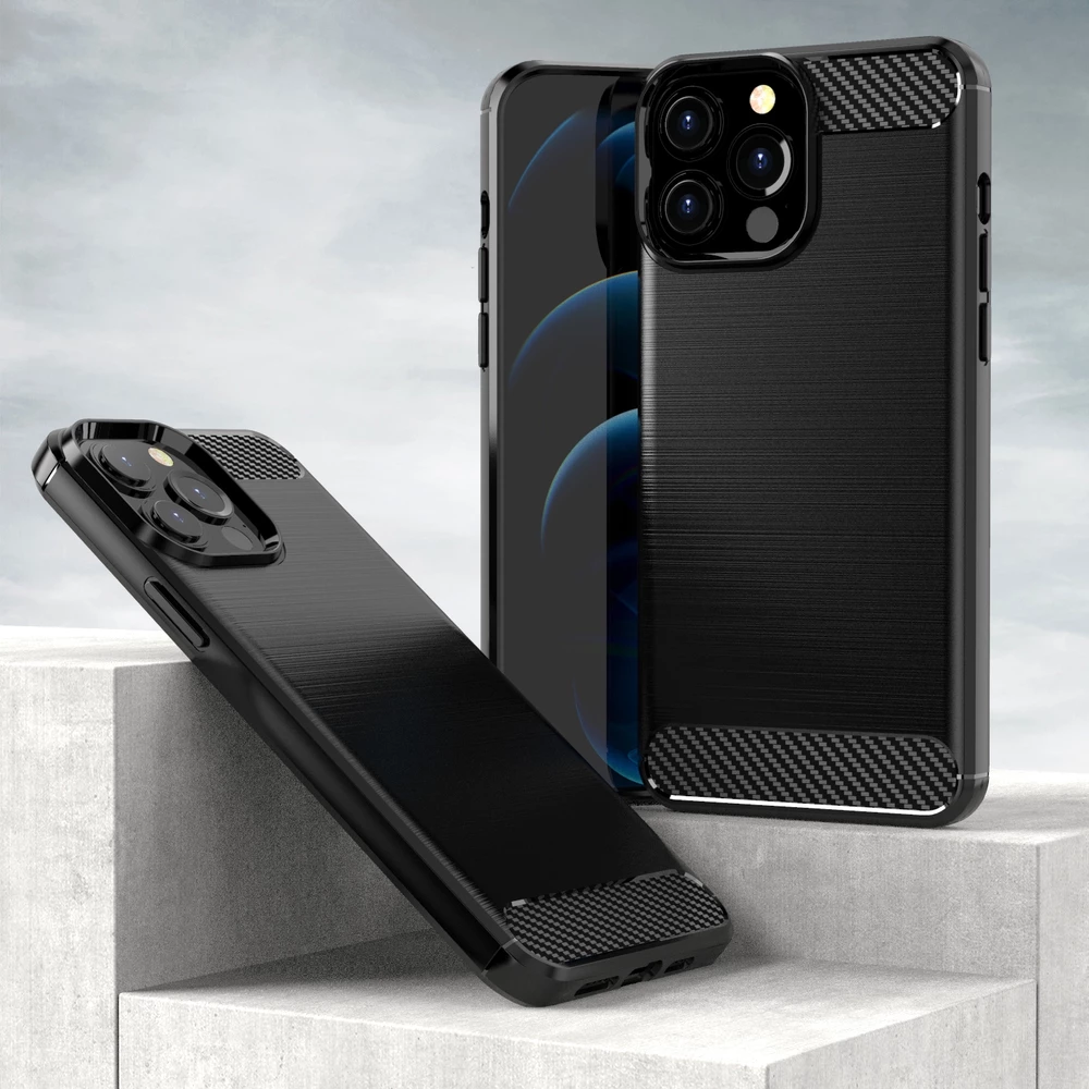 Mbështjellës Hurtel Carbon Case për iPhone 13 Pro Max, TPU, i zi