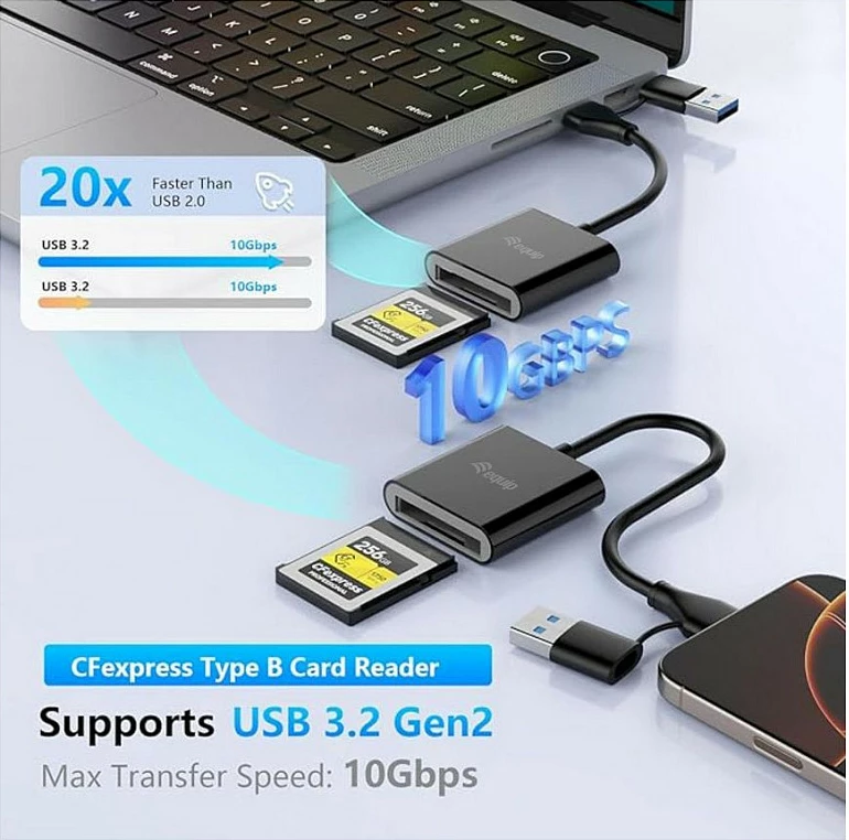 Card reader EQUIP 245461 për CFexpress 2.0 Type B, USB-C/USB-A 10Gbps, i zi