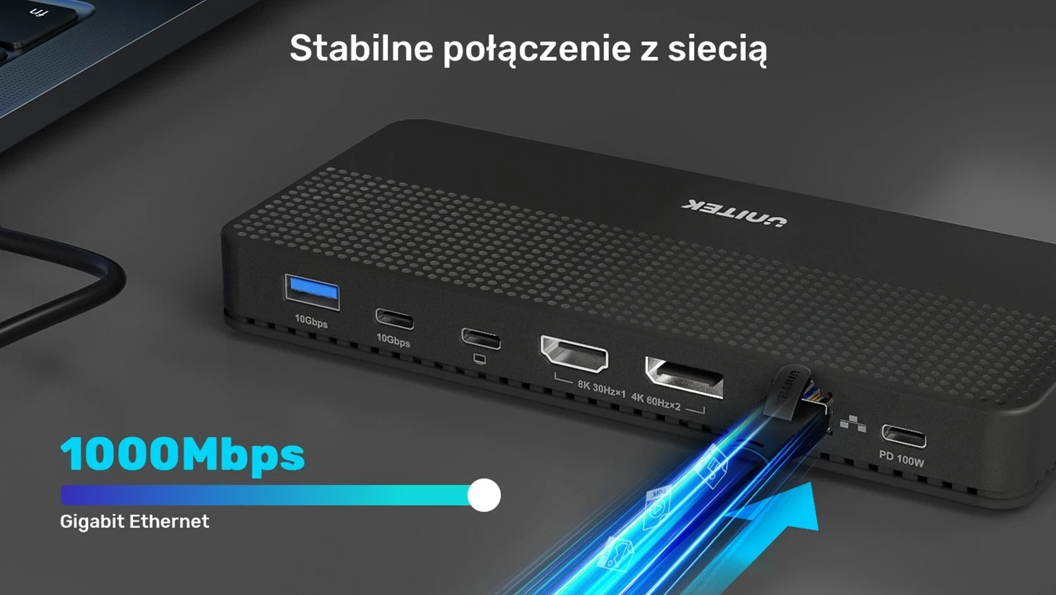 Stacion Dokimi Unitek 12 në 1, HDMI 8K, USB 4, 100 W, ngjyrë e zezë