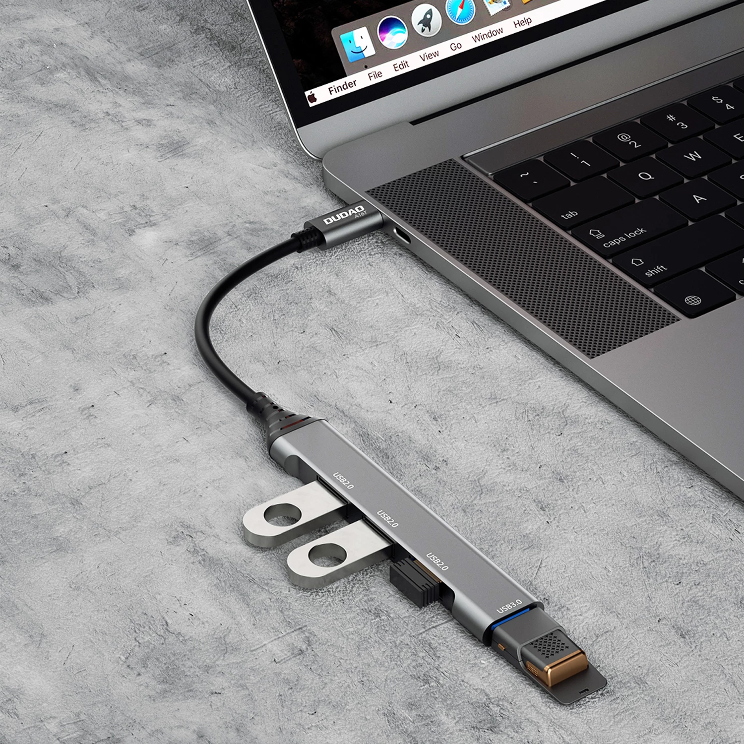 HUB Dudao A16T, 4x USB-A (3x USB2.0, 1x USB3.0), USB-C, 6.3cm, zi