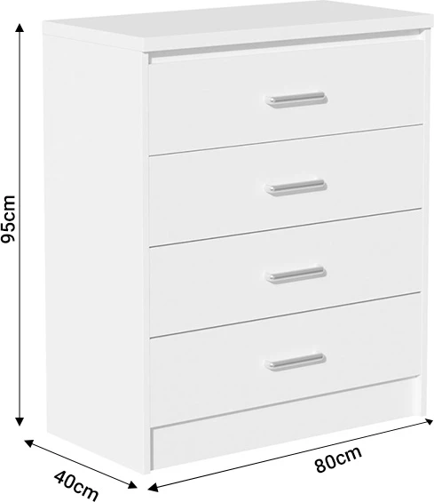 Komodë me 4 sirtarë Olympus, ngjyrë e bardhë, 80x40x95