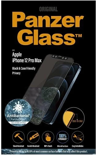 Xham mbrojtës PanzerGlass E2E Super+ Microfracture për iPhone 12 Pro Max, me kornizë të zezë