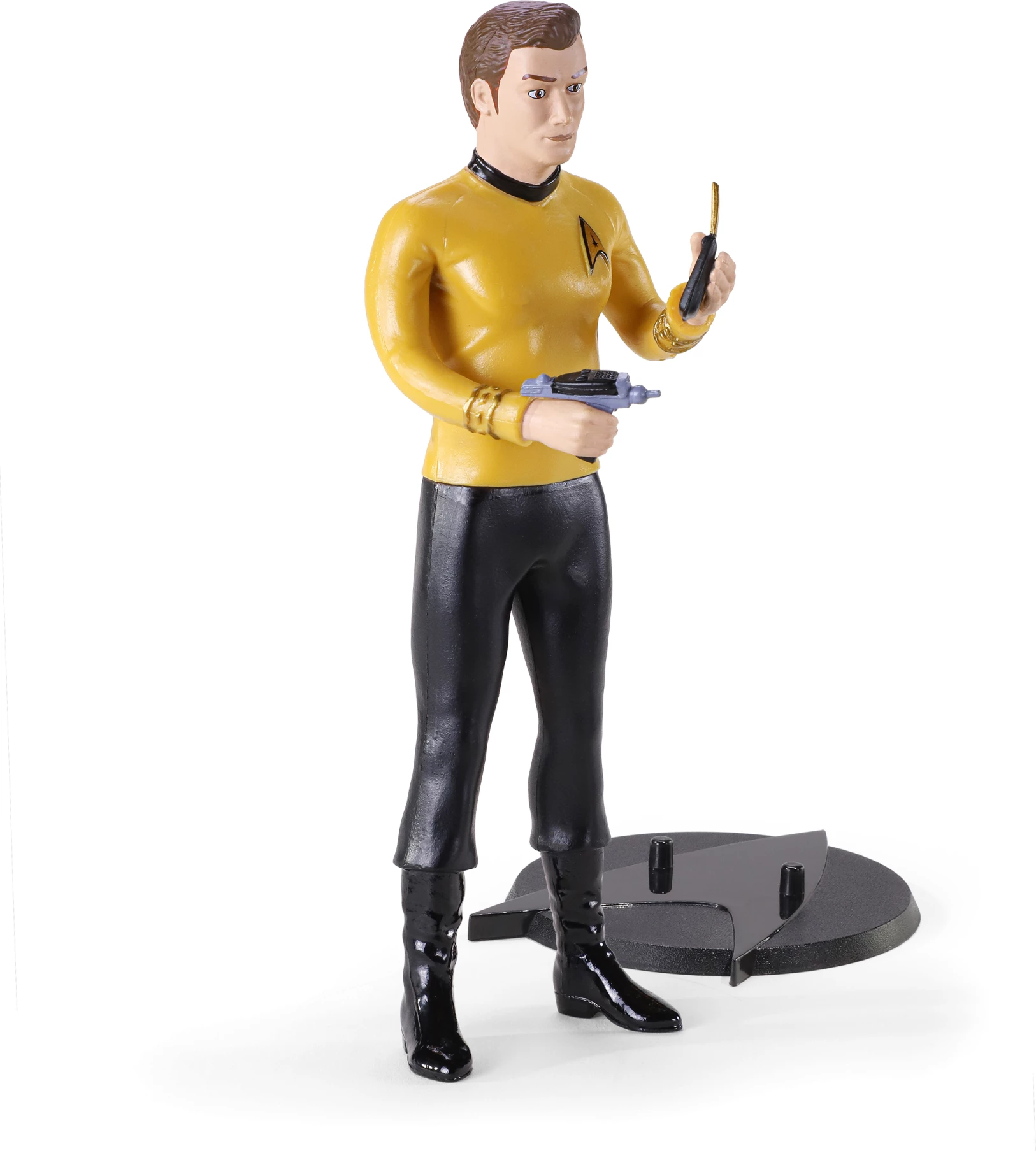 Figurë e lakueshme Noble Collection Bendyfigs Captain Kirk 19 cm, set me bazë + phaser + komunikator