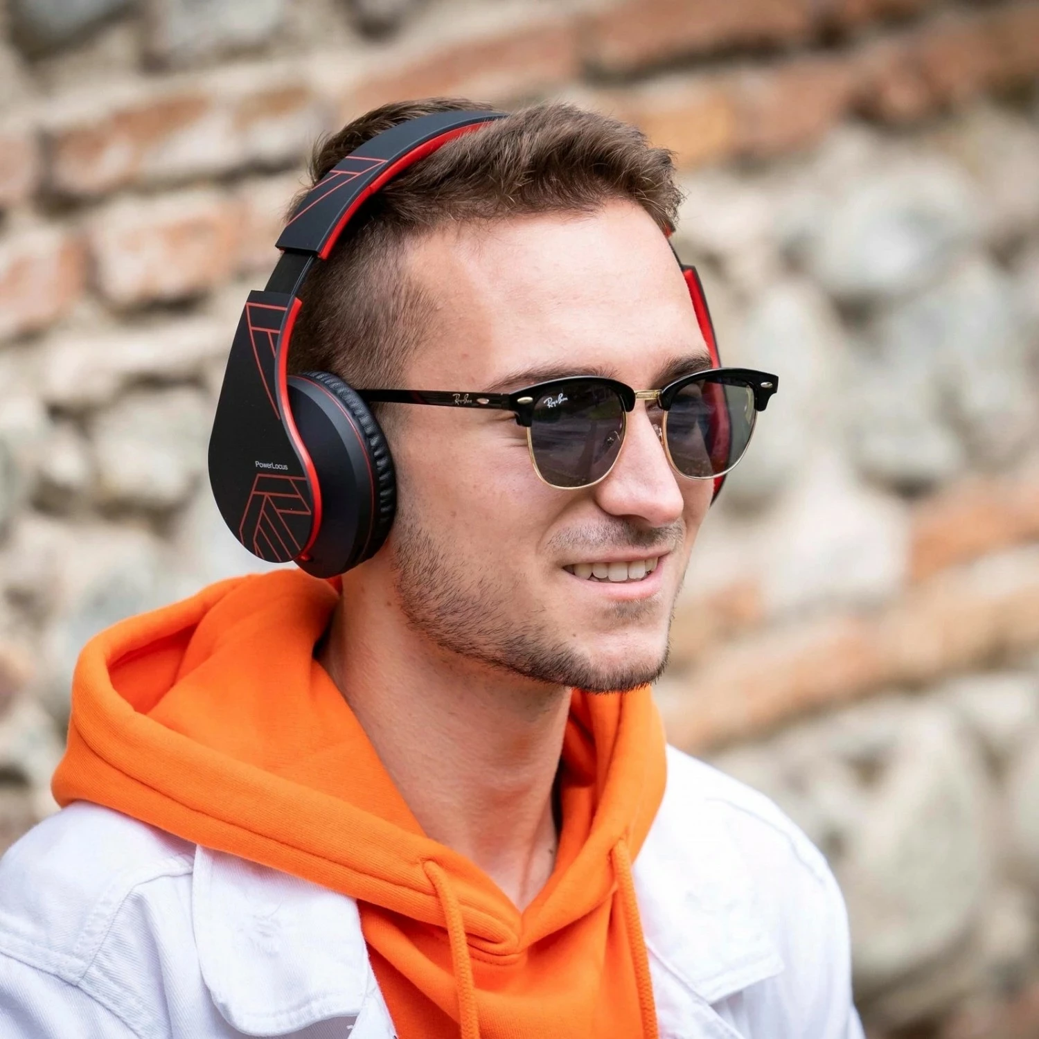 Kufje PowerLocus P2, Bluetooth 5.3, microSD, Radio FM, me mikrofon, on-ear, e zezë/kuqe