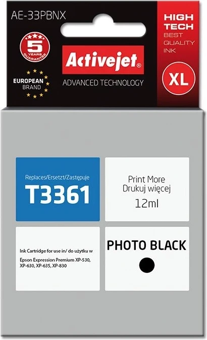 Ngjyrë zëvendësuese Activejet AE-33PBNX për printer Epson, 12 ml