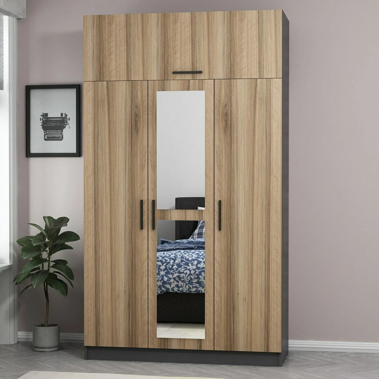 Dollap garderobe Skye Decor, 3 kapak, ngjyrë dore, 135x255x52 cm