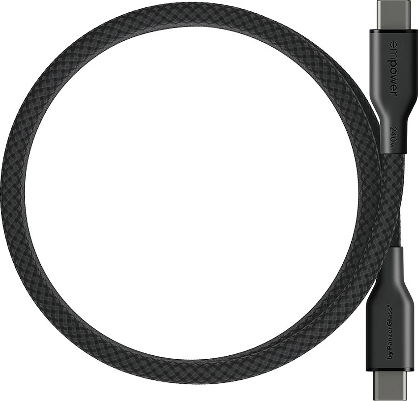 Kabllo USB-C në USB-C PanzerGlass empower Magnetic, 240W, 1.5m, USB 2.0, Space Black/Transparent