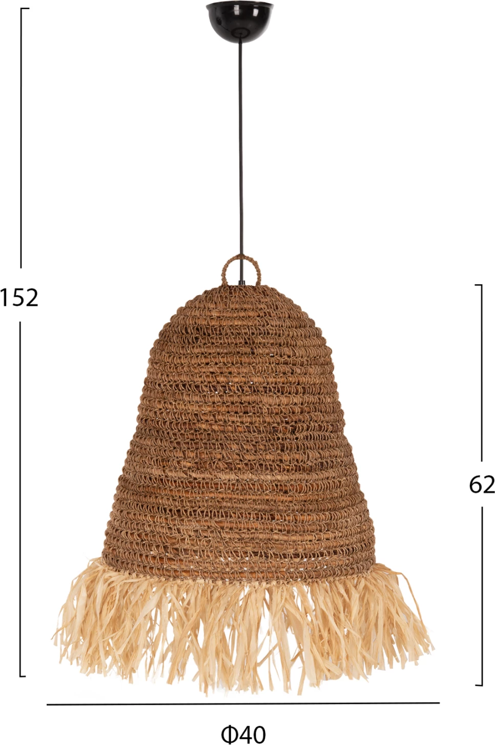 Llambë varëse tavani, fibra banane të thata, ngjyrë natyrale, Φ40x62-152Hcm