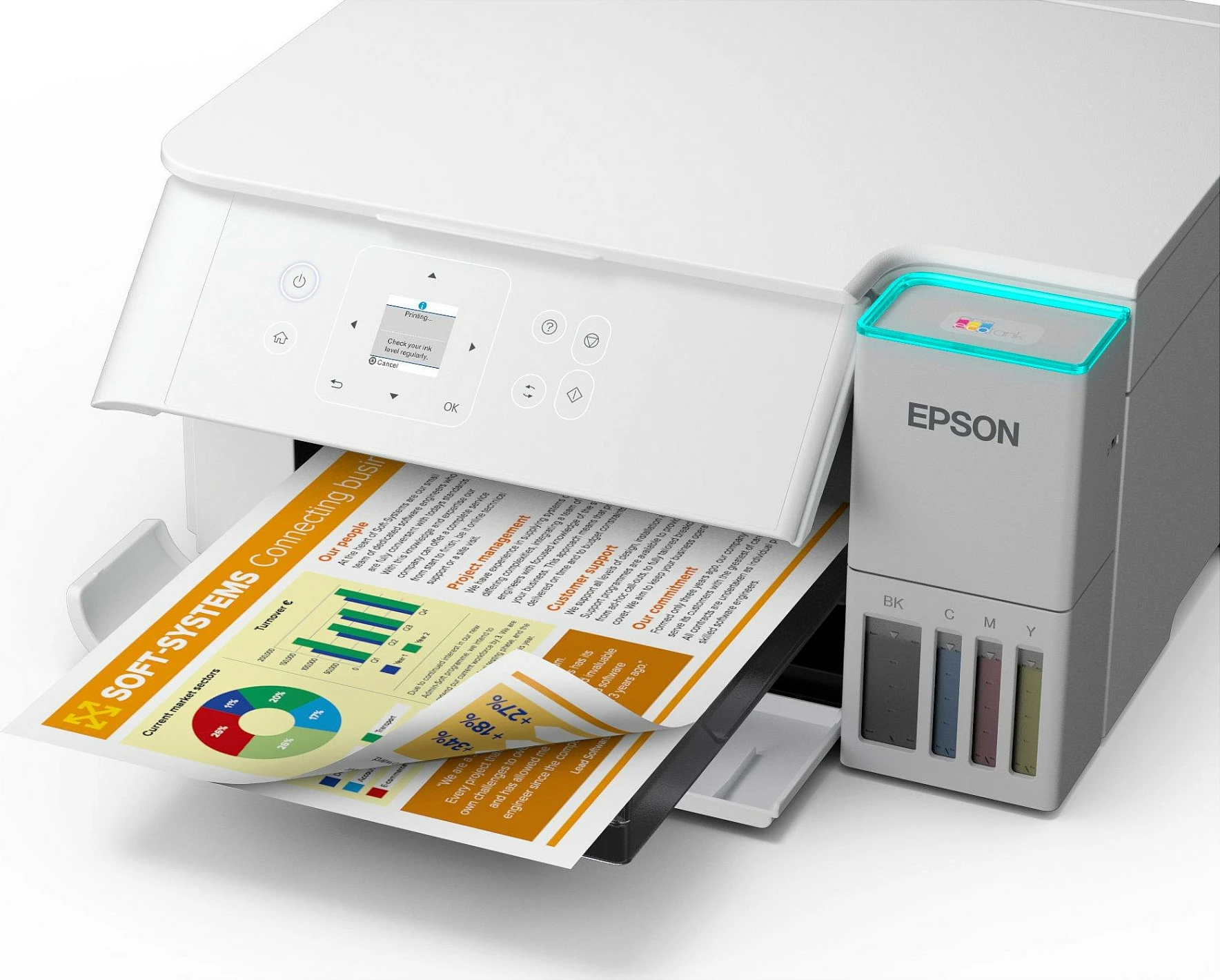 Printer multifunksional Epson EcoTank ET-2956, inkjet me ngjyra, A4, Wi-Fi, duplex, ADF 30 fletë, i bardhë