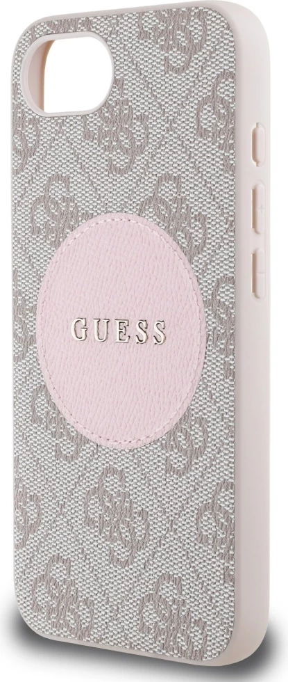 Mbështjellës Guess 4G Circle Classic Logo MagSafe për iPhone 16e, rozë