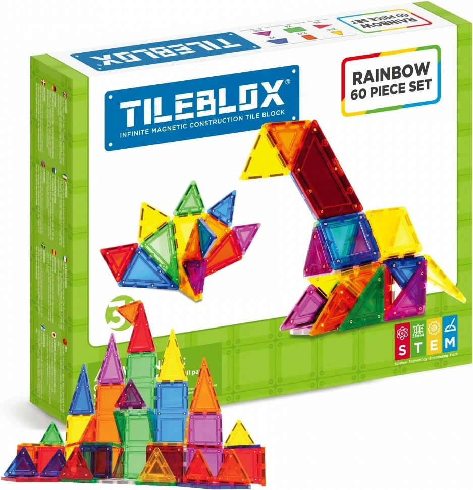 Set blloqe magnetike, Magformers Tileblox Rainbow, 60 elemente, plastikë, shumëngjyrëshe set