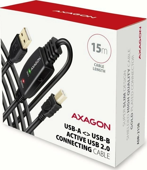 Kabllo USB Axagon ADR-215B USB-A në USB-B 15 m aktive (repeater), e zezë, set me kabllo energjie