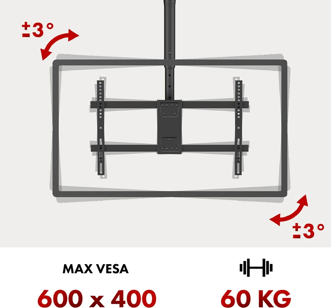 Mbajtëse tavani për TV Maclean MC-112 B, 43-86", max 60kg, VESA 600x400, e zezë