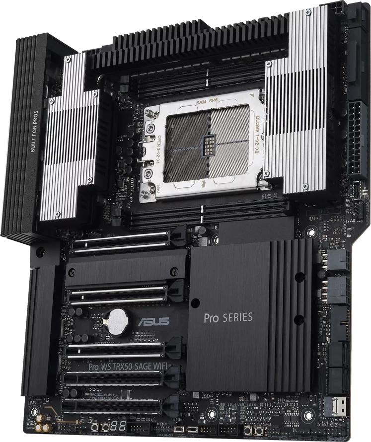 Pllakë amë ASUS Pro WS TRX50-SAGE WIFI, sTR5/TRX50, 4x DIMM DDR5 ECC, 3x M.2, 4x SATA, SlimSAS, PCIe 5.0, 10Gb + 2.5Gb LAN, WiFi 7, Bluetooth 5.4, CEB