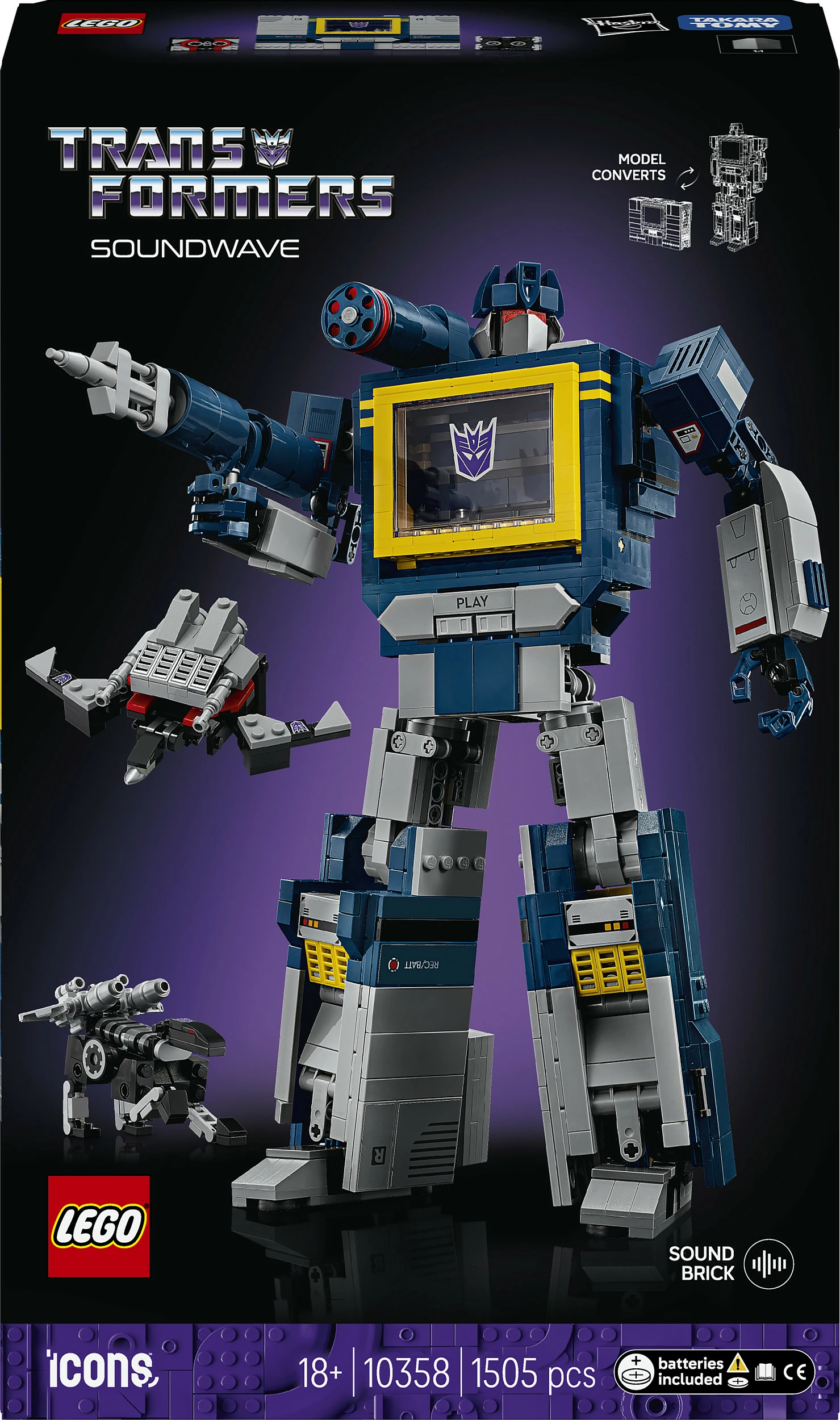 Set ndërtimi LEGO Icons Transformers Soundwave 10358, 1505 pjesë, 18+, multikolor