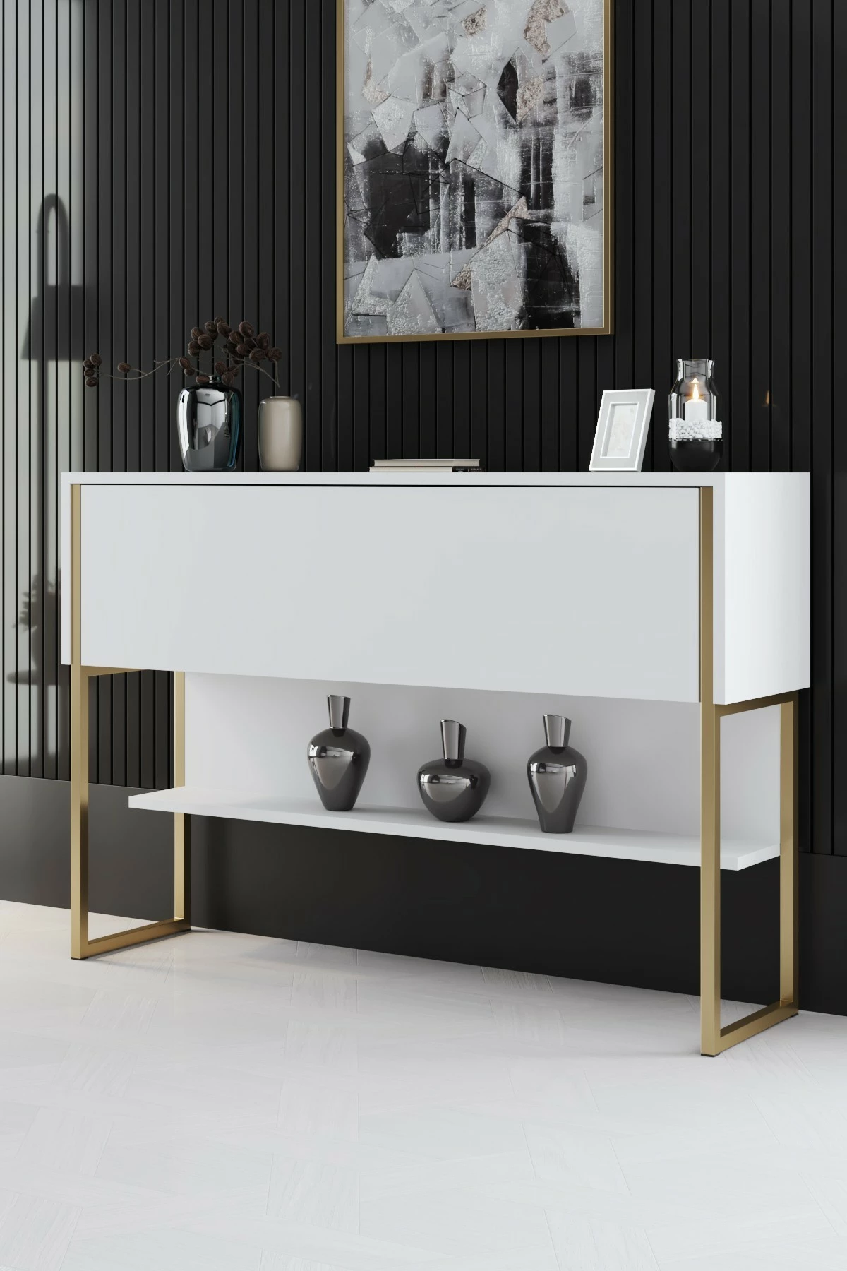 Komodë Hanah Home, Luxe, e bardhë dhe ari