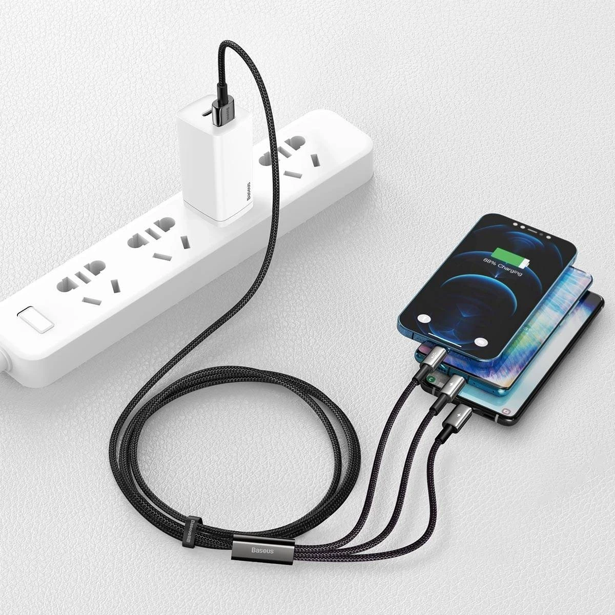 Kabllo karikuese Baseus Tungsten Gold 3in1, 3x1, 3.5A, 1.5m, e zezë