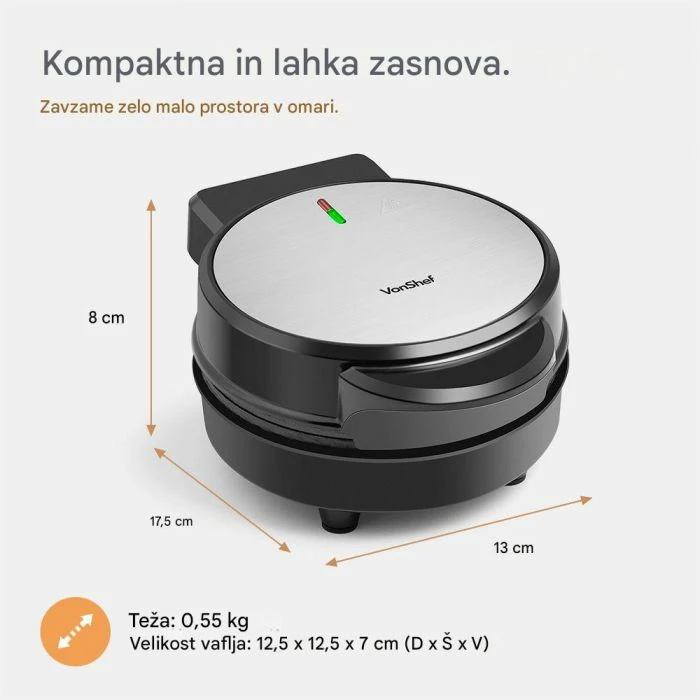 Aparat mini për waffle VonShef 2000221 600W, zi/argjendtë
