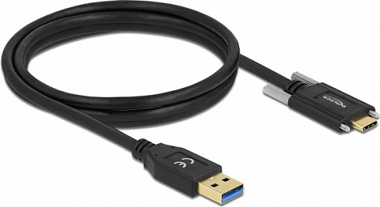 Kabllo USB DeLOCK SuperSpeed USB 3.2 Gen 2, USB-A në USB-C me vida, 1.5 m, 10 Gbit/s, e zezë