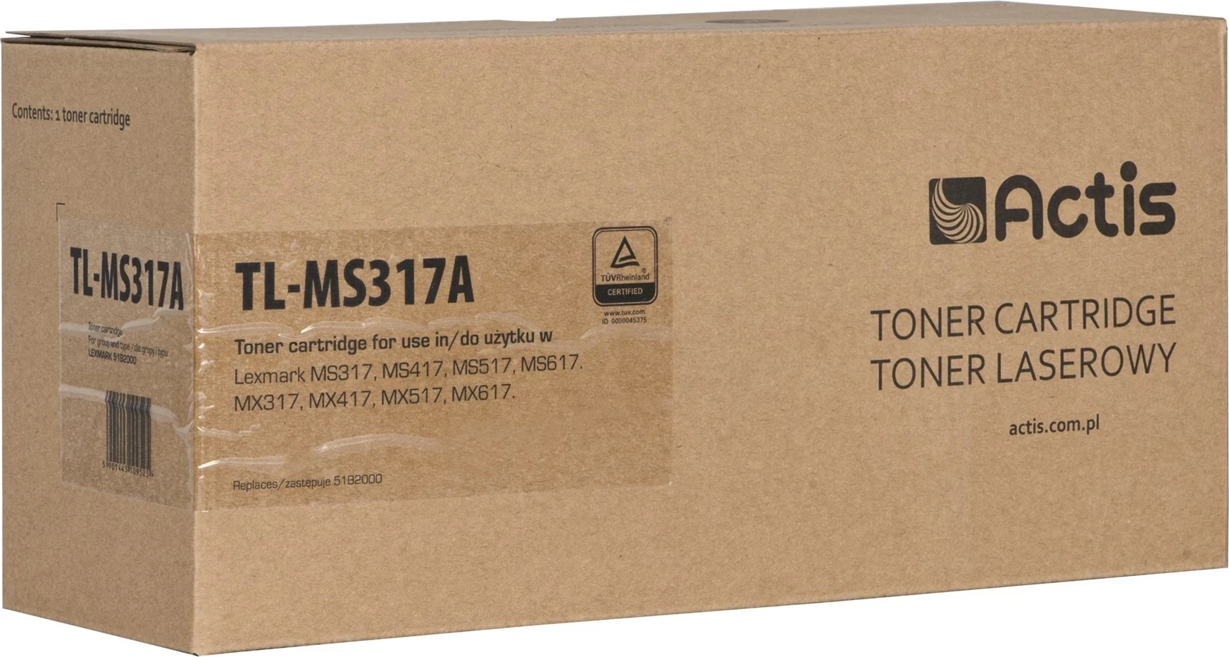 Toner zëvendësues Actis TL-MS317A për printer Lexmark, i zi