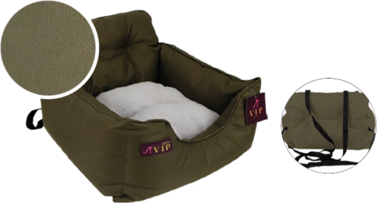 Shtrat veture për qen Tramp VIP MAYA 53 × 50 × 35 cm, me rrip sigurie, jeshile ushtarake