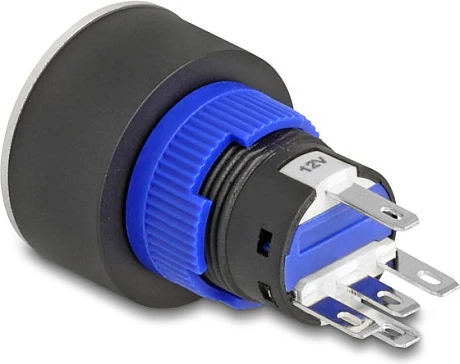 Switch me buton DeLOCK 22049, 230V/3A, Ø22mm, IP60, zi/blu/argjend