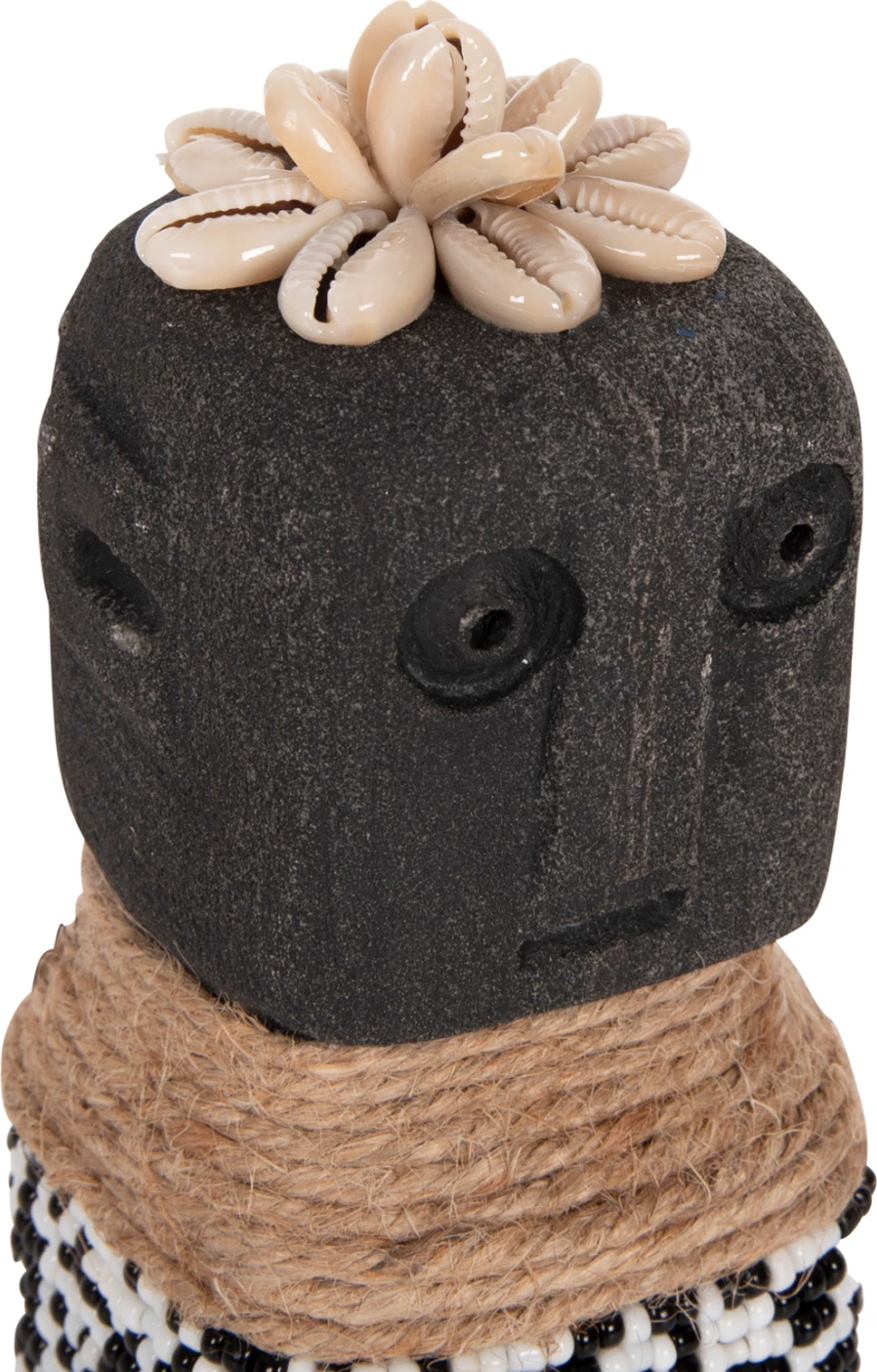 Statujë tavoline SUMBA FH4311 prej guri të zi Paras, me rruaza dhe litar Seagrass, 7x7x17H cm