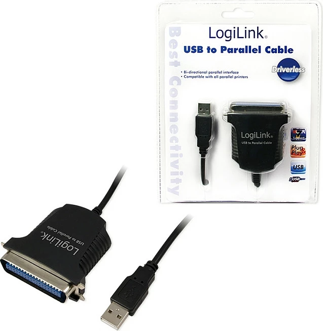 Kabllo LogiLink AU0003C, USB 2.0 A në Paralel IEEE1284, 1.5 m, e zezë
