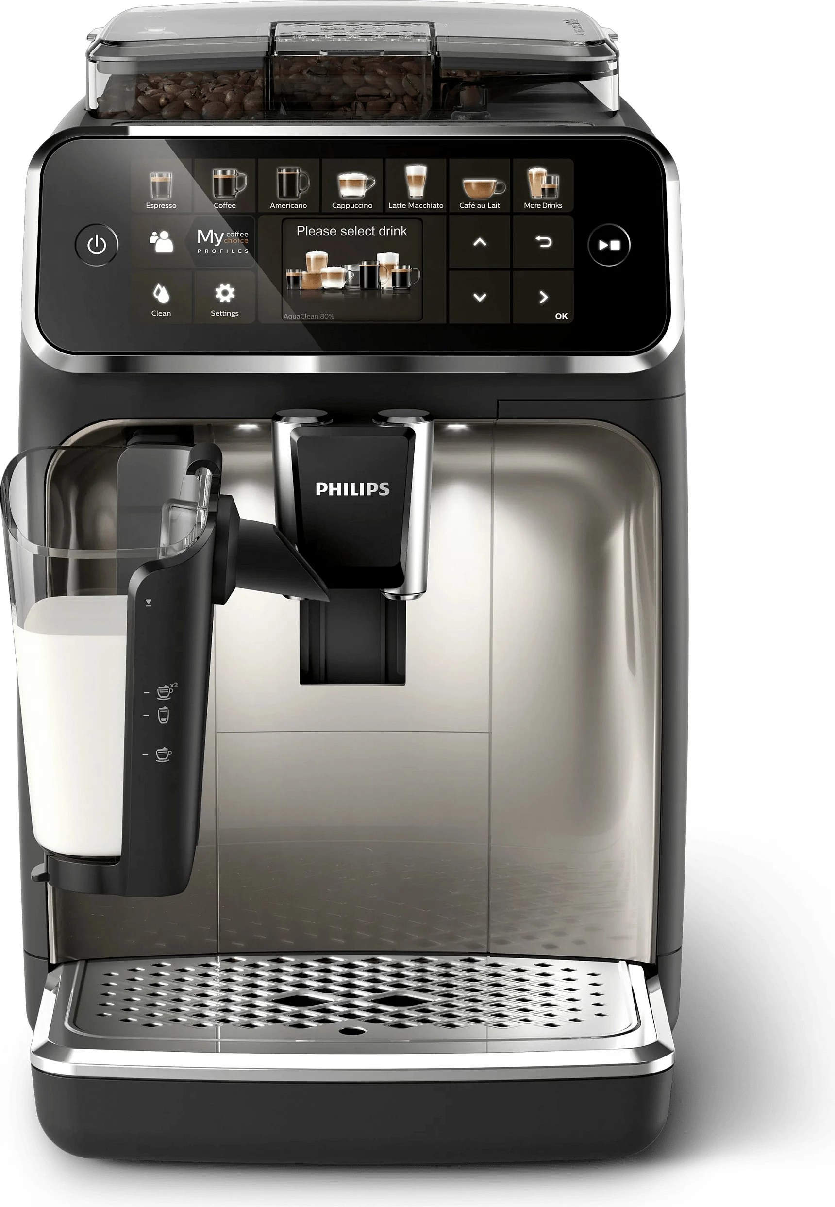 Aparat kafeje automatik Philips 5400 Series EP5447/90, mulli i integrum, touchscreen, i zi/krom