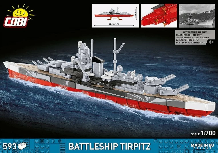 Set ndërtimi me blloqe, Cobi, Battleship Tirpitz 4853, 593 elemente, shkallë 1:700