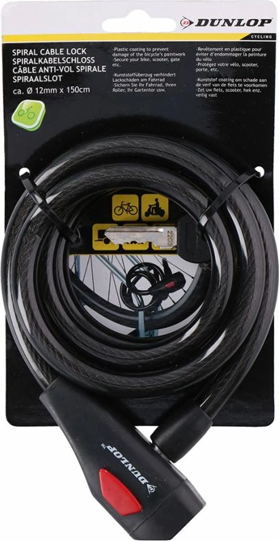 Kyç spirale për biçikleta Dunlop, 12 mm x 150 cm, ST 75570
