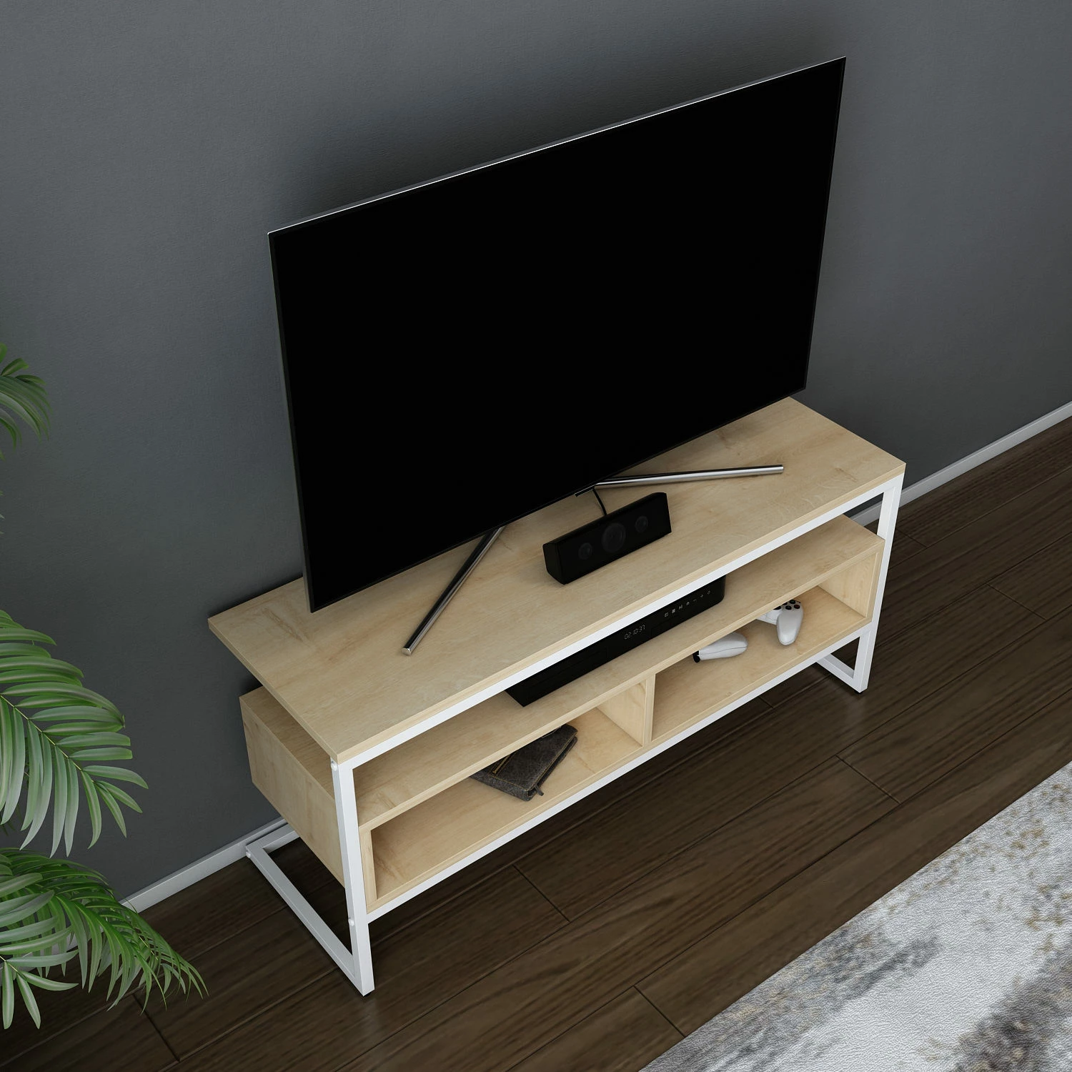 Komodë TV Hanah Home, Merrion, e bardhë dhe lis