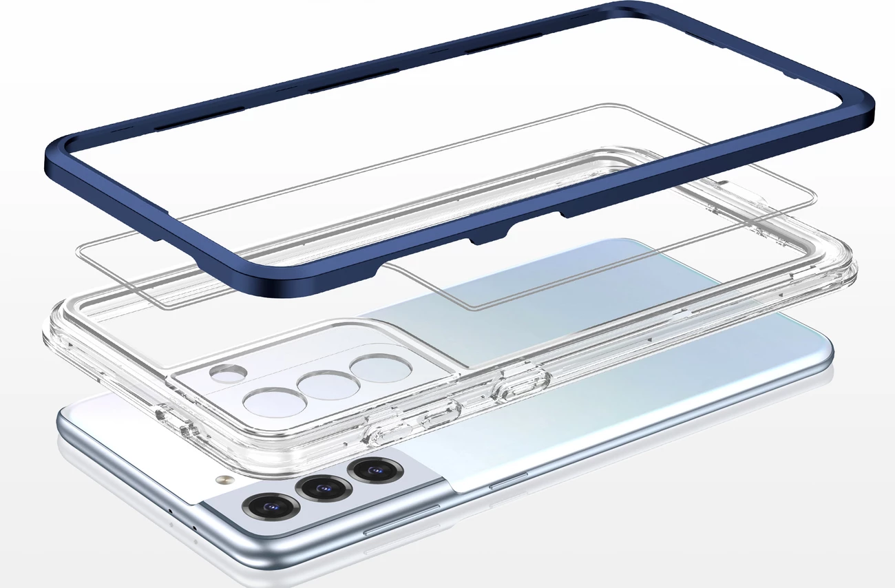 Mbështjellës Hurtel Clear 3in1 për Samsung Galaxy S23+, silikon me kornizë kaltër, Transparent